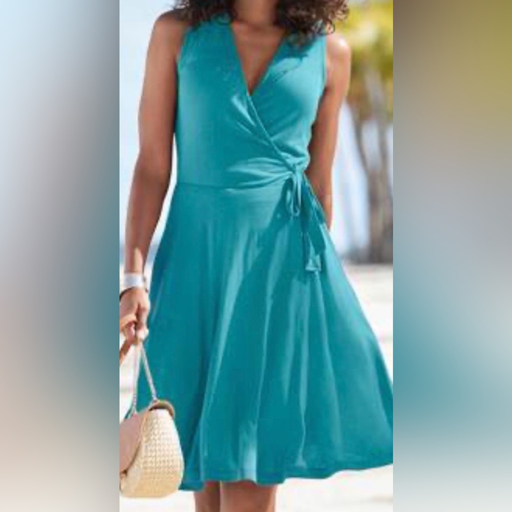 Chic Teal Sleeveless Faux Wrap Dress Size XL Size NEW